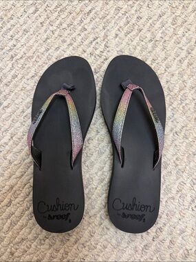 Reef Women's Black Sandals with Shimmering Rainbow Straps